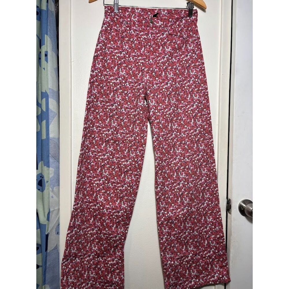 H&M Divided Floral Jeans 6 Pink All Over Print Wide Leg Preppy Twee Maximalist - Picture 2 of 4